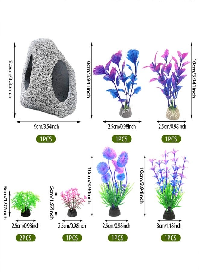 GOFYLIN Fish Tank Decorations Set, Aquarium Decor Hideaway Rock Cave x 1pc, Decor Accessories Aquatic Plants x 6pcs. - Image 3